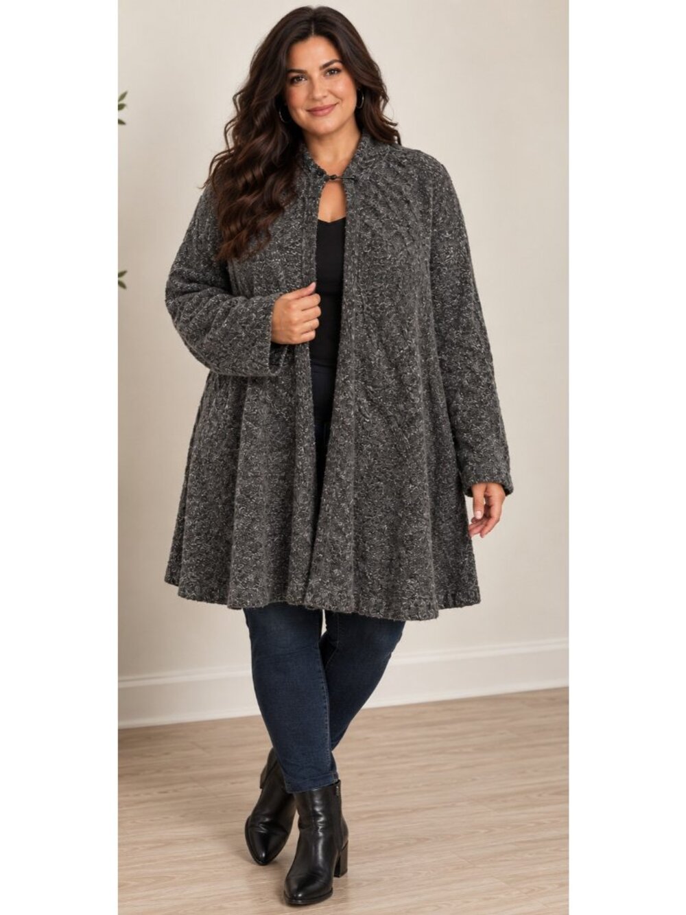 J Jill 3X Alpaca Wool Blend Cardigan Sweater Charcoal Gray Cozy Long Plus Size